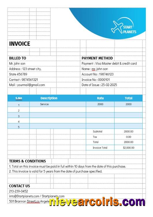 Airlines Aviation Services Invoice